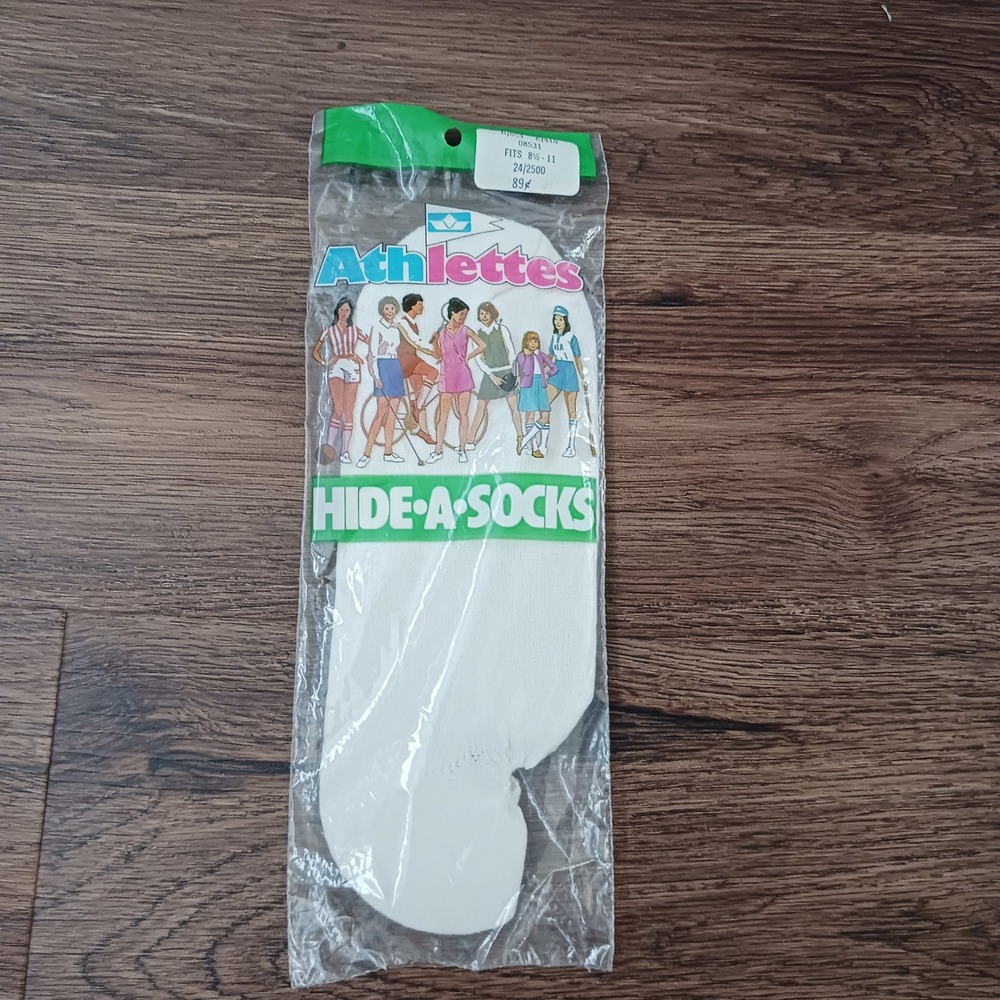 Vintage Athlettes Hide-A-Socks Woolworth White No Show Liner Socks Terry Cushion